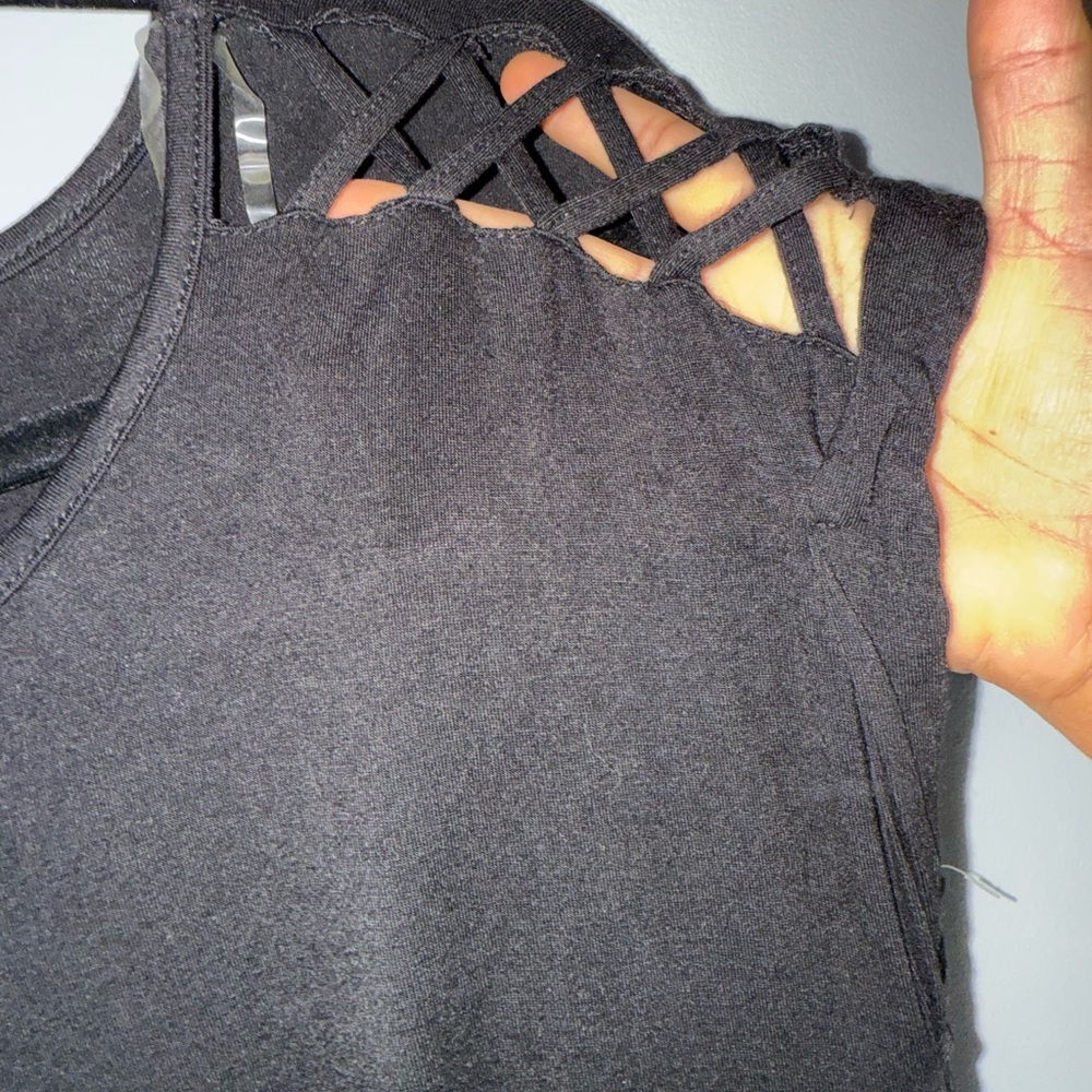 No Boundaries Black Tank Top with Lattice Shoulder